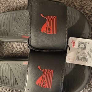 Puma Soft Ride X TMC Nipsey Hussle Slides mens size 9 Black And Red